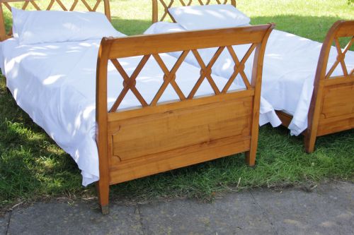 fig 1. Pair of French cherry single latticed sleigh beds