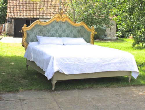 6' Italian Gilded Carved Upholstered Low Foot Board