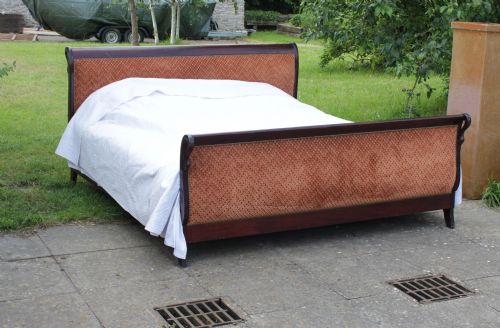 Solid Mahogany Upholstered Super King Size Sleigh Bed