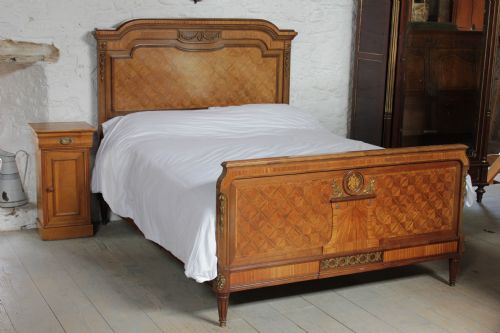 Louis Xvi Style King Size Parquetry Bed with Bronze Ormalu Mounts