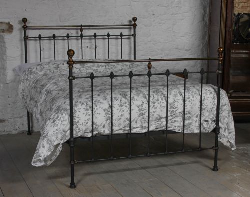 Classic Victorian Warm Aged Brass and Black Double Bedstead