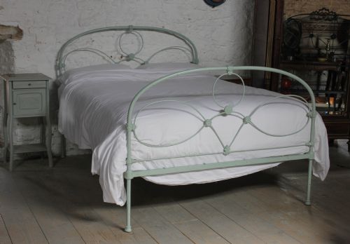 Lovely Simple Iron King Size Bed Finished in Blackbird Egg Paint Effect