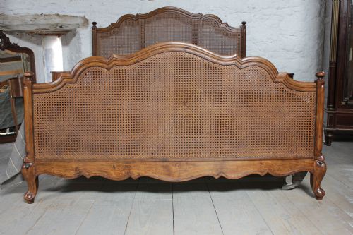 fig 1. Very attractive Louis XV style walnut large king size caned French bed