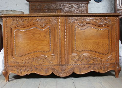 fig 1. Beautiful carved French oak king size bed, matching bedsides and mirror