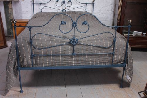 fig 1. Early Victorian iron king size bed in hague blue