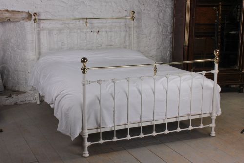 Classic Victorian White Brass and Iron King Size Bed