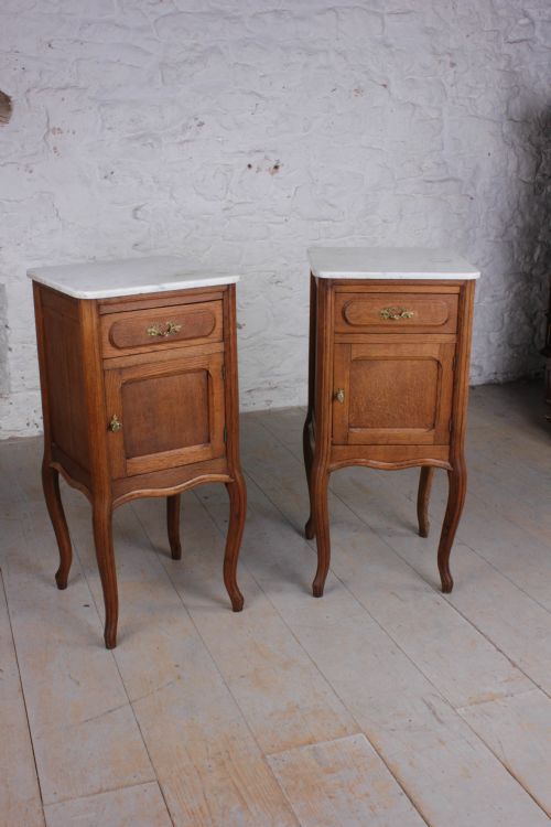 Attractive Pair of French Solid Oak Bed Side Tables
