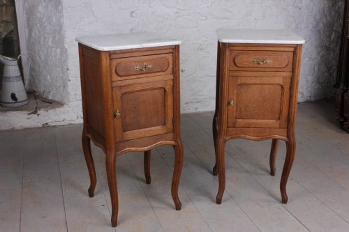 fig 1. Attractive pair of French solid oak bed side tables