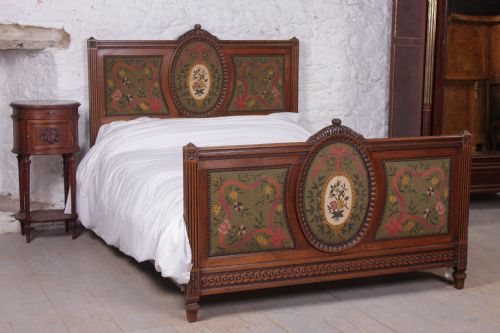 Henri II Style Oak Carved and Tapestry Bed