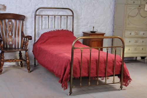 French Antique Aged Brass Single Bed with Castors