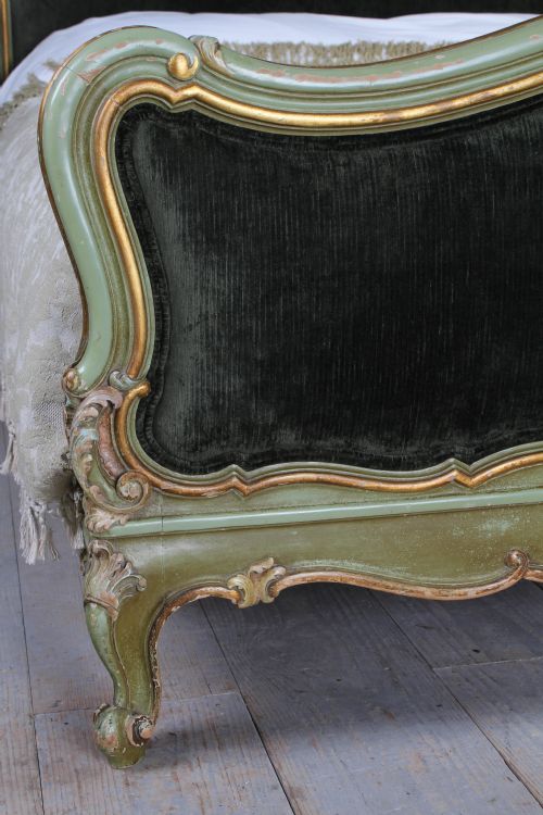 fig 1. French Rococo Baroque Italian aged green paint and gilded king size