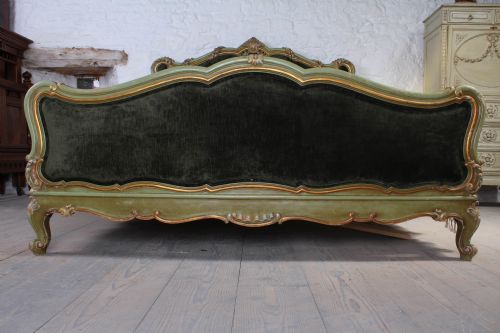 fig 2. French Rococo Baroque Italian aged green paint and gilded king size