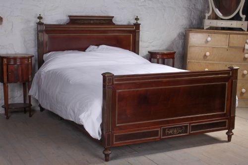 Kingsize Empire Style Mahogany Bed with Brass Inlay and Detail