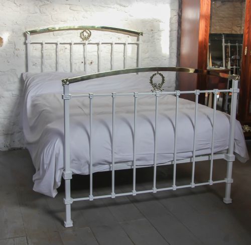 Edwardian White and Brass Double Bed