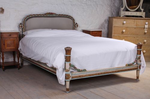 Original French Carved Roses Painted and Gilded Upholstered Low End