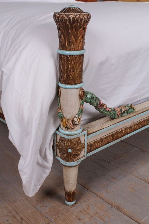 fig 1. Original French carved roses painted and gilded upholstered low end
