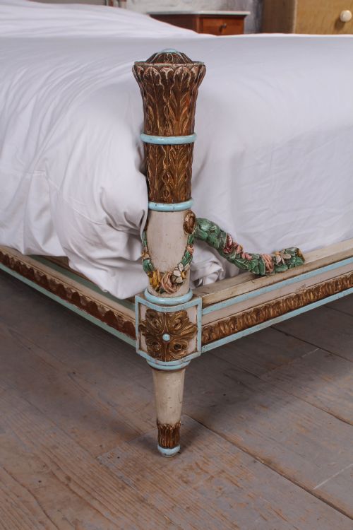 fig 2. Original French carved roses painted and gilded upholstered low end