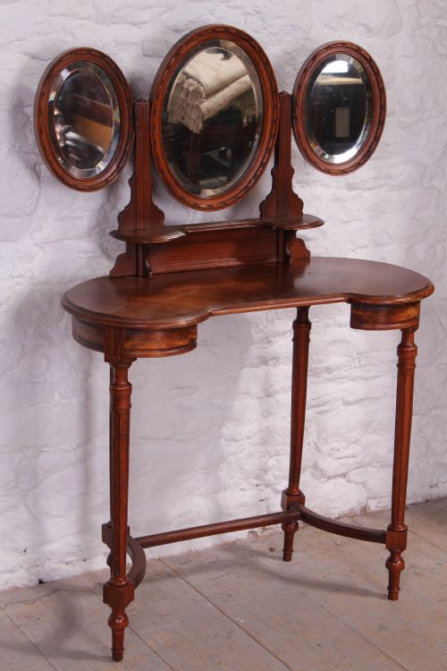 Pretty French Walnut Three Mirror Dressing Table