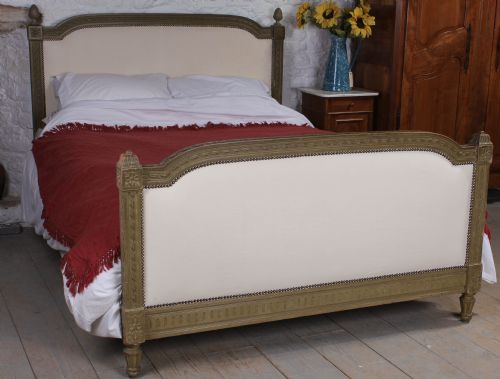 Gorgeous French Naturally Aged Eau De Nil Frame King Size Upholstered