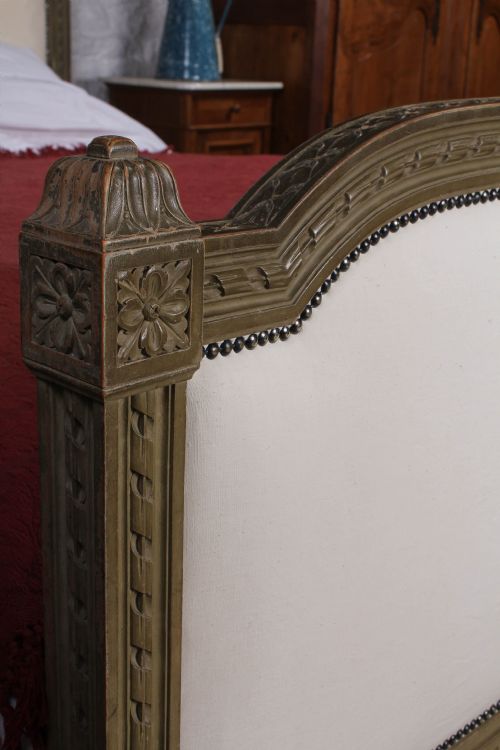fig 3. Gorgeous French naturally aged eau de nil frame king size upholstered