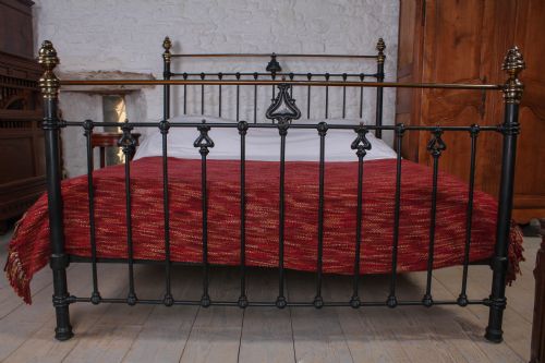 fig 2. Handsome Art Nouveau detail aged black and brass 6ft bed