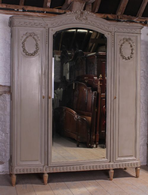 Pretty Three Door French Painted Eau De Nil Armoire