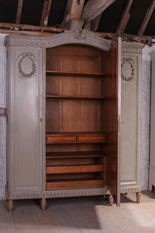 fig 1. Pretty three door French painted eau de nil armoire
