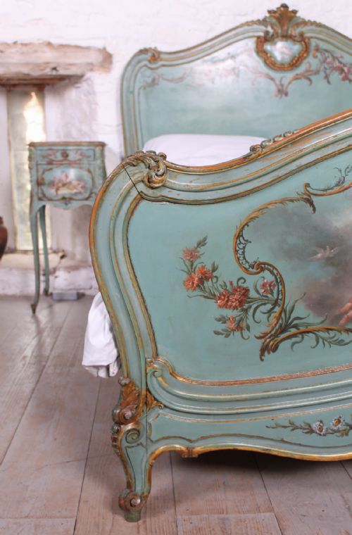 fig 2. Exquisite Louis XV Rococo style bed and matching bedside.