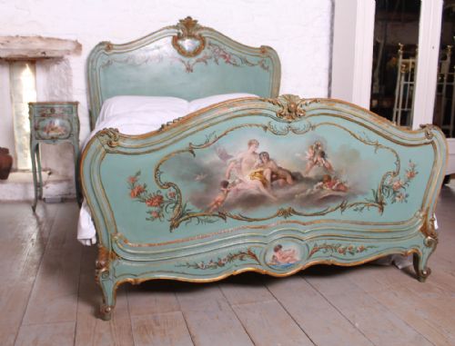 fig 4. Exquisite Louis XV Rococo style bed and matching bedside.