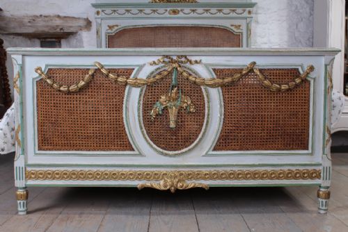 fig 1. Original painted decorative bergere caned bed and matching bedside