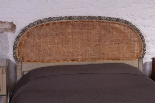 fig 2. Beautiful original Eau de nil painted carved roses Bergere caned king size