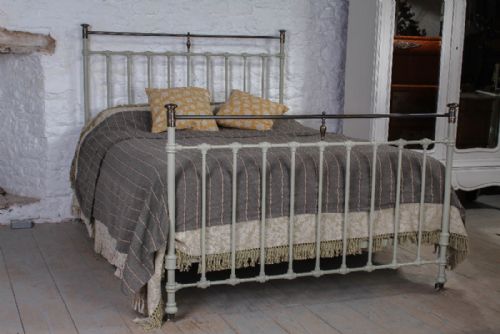 fig 1. Classic Edwardian king size 5Ft French grey and aged brass bed