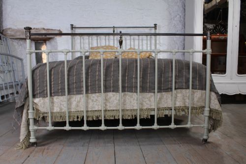 fig 2. Classic Edwardian king size 5Ft French grey and aged brass bed
