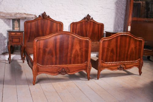 Handsome Pair of Large Single Solid Walnut Louis Xv Beds