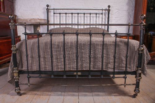 fig 1. Very handsome 6Ft super king size Victorian black and aged brass bed
