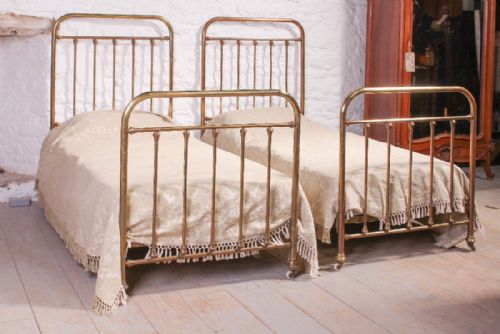 Attractive Pair of Original Simple French All Brass Beds.
