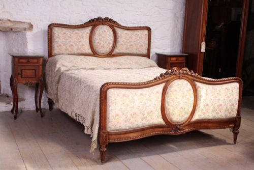 Very Pretty Large King Size French Carved and Embroidered Silk Bed