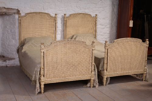 Pretty Pair of Louis Xvi Style Single Painted Caned Beds