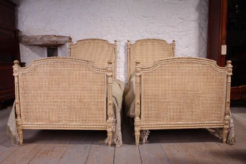 fig 3. Pretty pair of Louis XVI style single painted caned beds