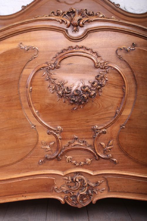 fig 1. Solid walnut large king size Louis XV style finely carved bed