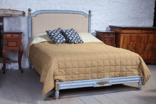 Newly Upholstered French Painted Low Low Bed