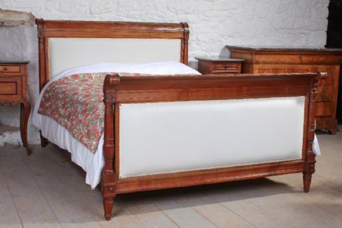 Beautiful Solid Cherry Upholstered Lit Bateau 5ft King Size Sleigh Bed