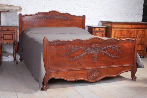 French Solid Walnut Large King Size Provencale Louis Xv Style Bed