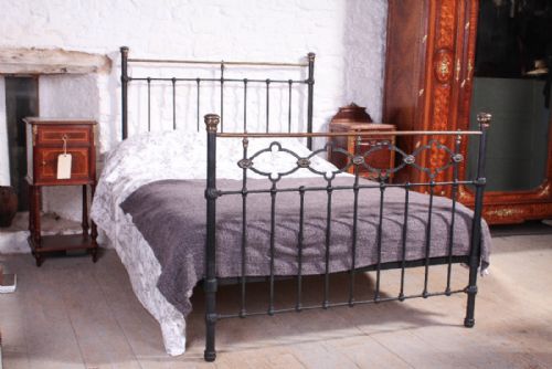 Lovely  Double Black and Brass Victorian Bed with All Original Naturally Aged Brass