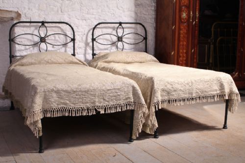 Pair of Single No End Black Iron Irish Beds