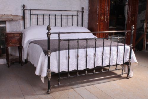 Handsome Victorian 6ft Super King Size Black and Aged Brass Bed