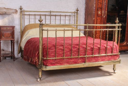 Exceptionally Rare Early Winfield Bow End Embossed Brass 5ft 6" Wide Bed