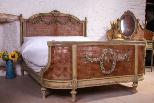 Very Lovely All Original Louis Xvi Style Caned Carved King Size Bed