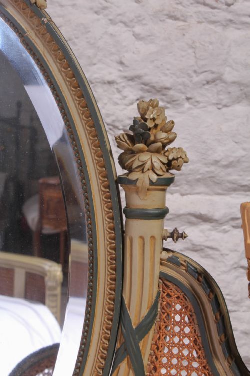 fig 1. Beautiful French caned carved original paintwork dressing table and chair