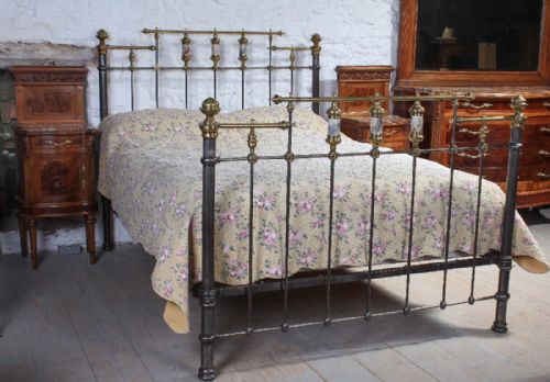 King Size 5ft Victorian Burnished Iron with Aged Brass and Porcelain Detail Bed